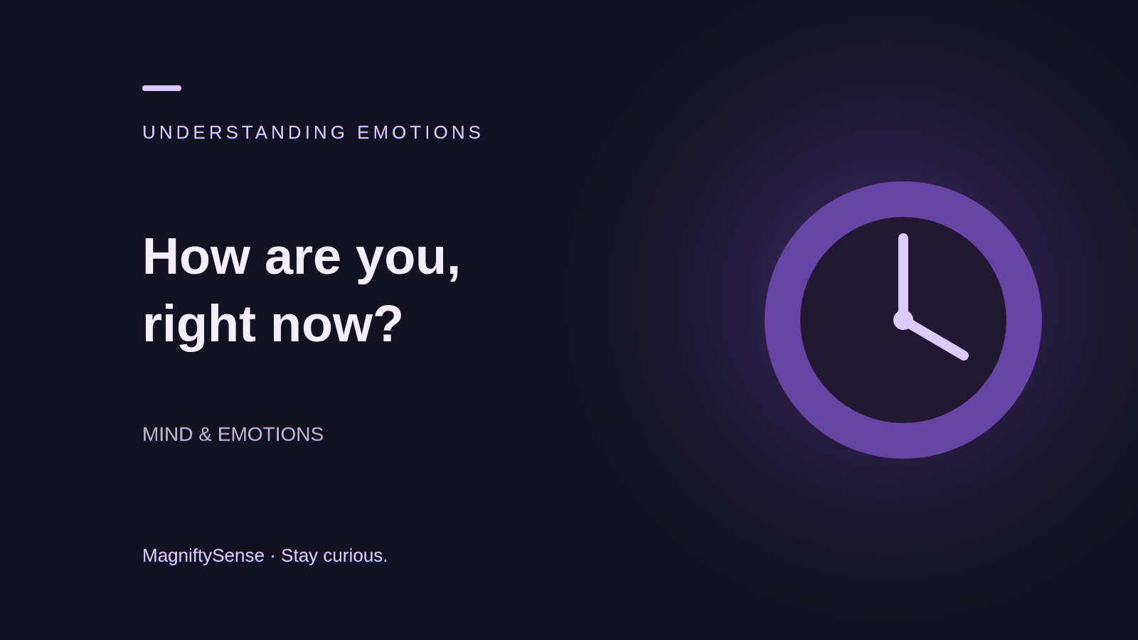 Original violet illustration with the words How are you, right now?