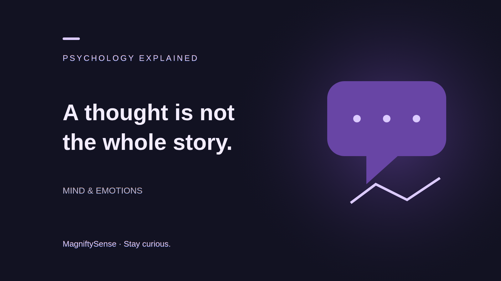 Original violet illustration with the words A thought is not the whole story.